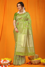 Jyoti Fashion Women's Green Kanjivaram Silk Zari Woven Saree with Blouse | Grocsy
