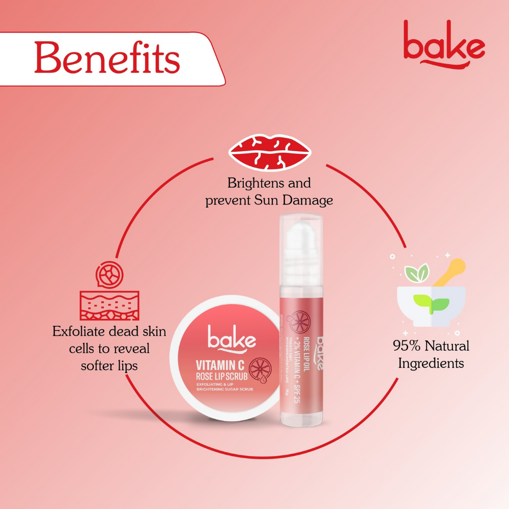 Bake Vitamin C Rose Lip Kit With Lip Balm SPF 25 & Lip Scrub For Dark & Pigmented Lips | Grocsy