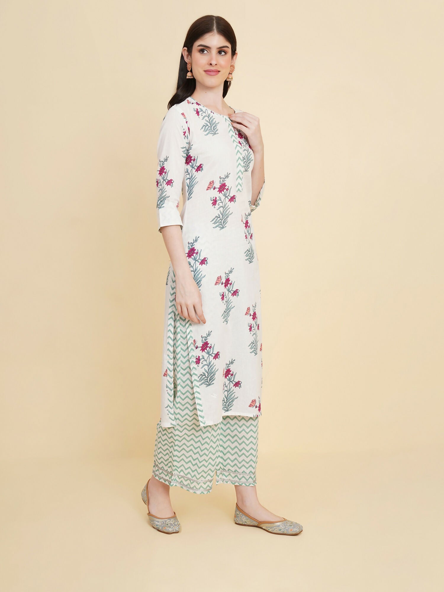 Designer Stylish white Cotton Stitched Suit With Dupatta - Tanisha | Grocsy