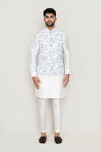 Joban Fashion White Colored Art Silk Fabric Kurta, Jacket With Straight Fit Pant | Grocsy