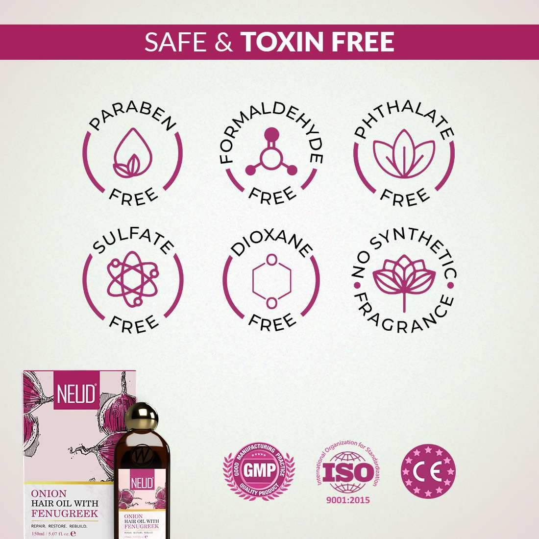 Neud Premium Onion Hair Oil with Fenugreek | Grocsy