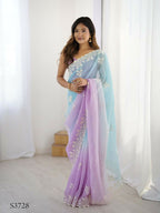 Lavender Crunchy Silk Embroidery Work Party Wear Saree - Lakshita | Grocsy