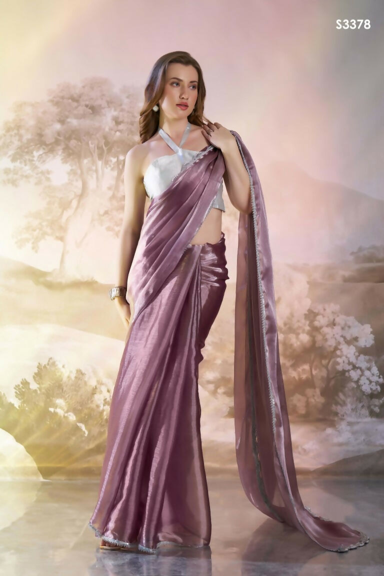 Wine Burberry Organza Solid Fancy Designer Saree - Nafisa | Grocsy