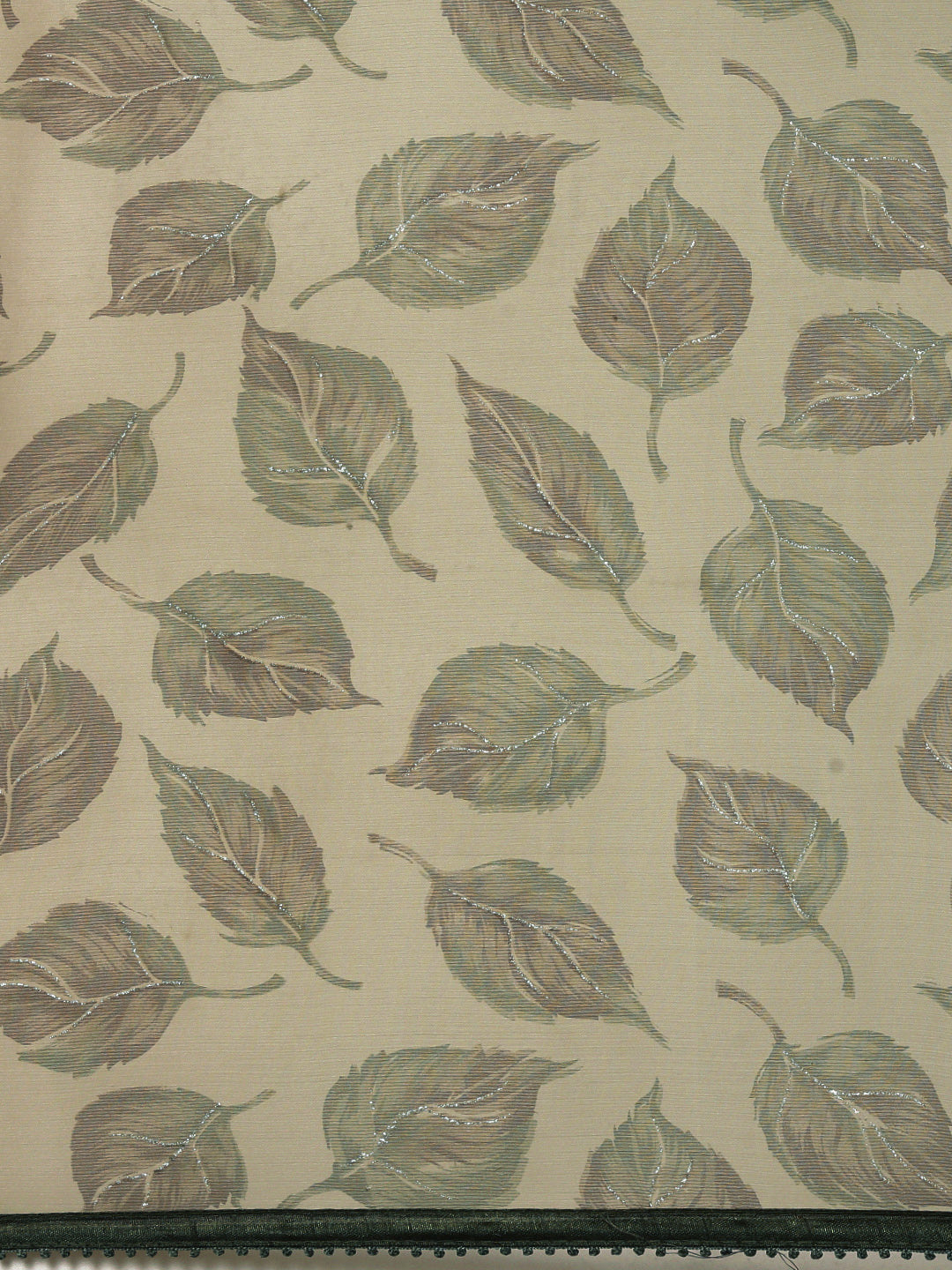 Sangria Olive Green Leaf Print Pure Chiffon Saree | Grocsy