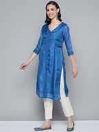 HERE&NOW Women Blue Self-Design Kurta | Grocsy