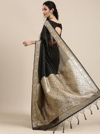 Saree Mall Black Woven Design Zari Silk Blend Banarasi Saree | Grocsy