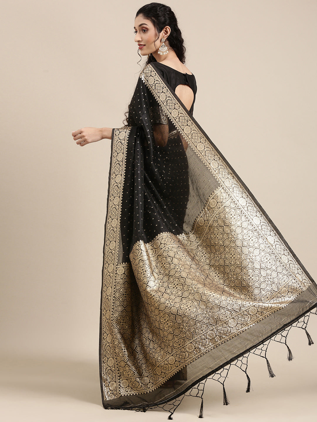 Saree Mall Black Woven Design Zari Silk Blend Banarasi Saree | Grocsy