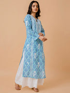 HOUSE OF KARI Ethnic Motifs Printed Cotton Panelled Chikankari Kurta | Grocsy