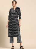 Sangria Ethnic Motifs Printed High Slit Gotta Patti Pure Cotton Kurta With Trousers | Grocsy