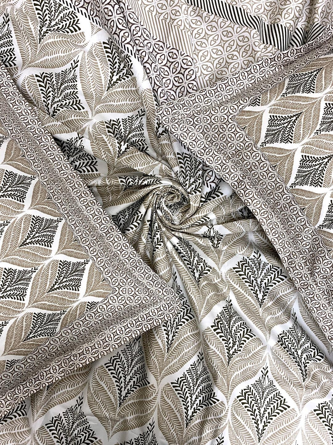 BELLA CASA Beige & Off White Ethnic Motifs 350 TC King Bedsheet with 2 Pillow Covers | Grocsy