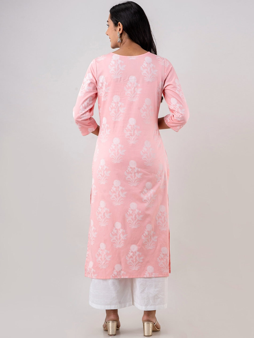 HERE&NOW Women Ethnic Motifs Printed Pure Cotton Kurta with Trousers | Grocsy