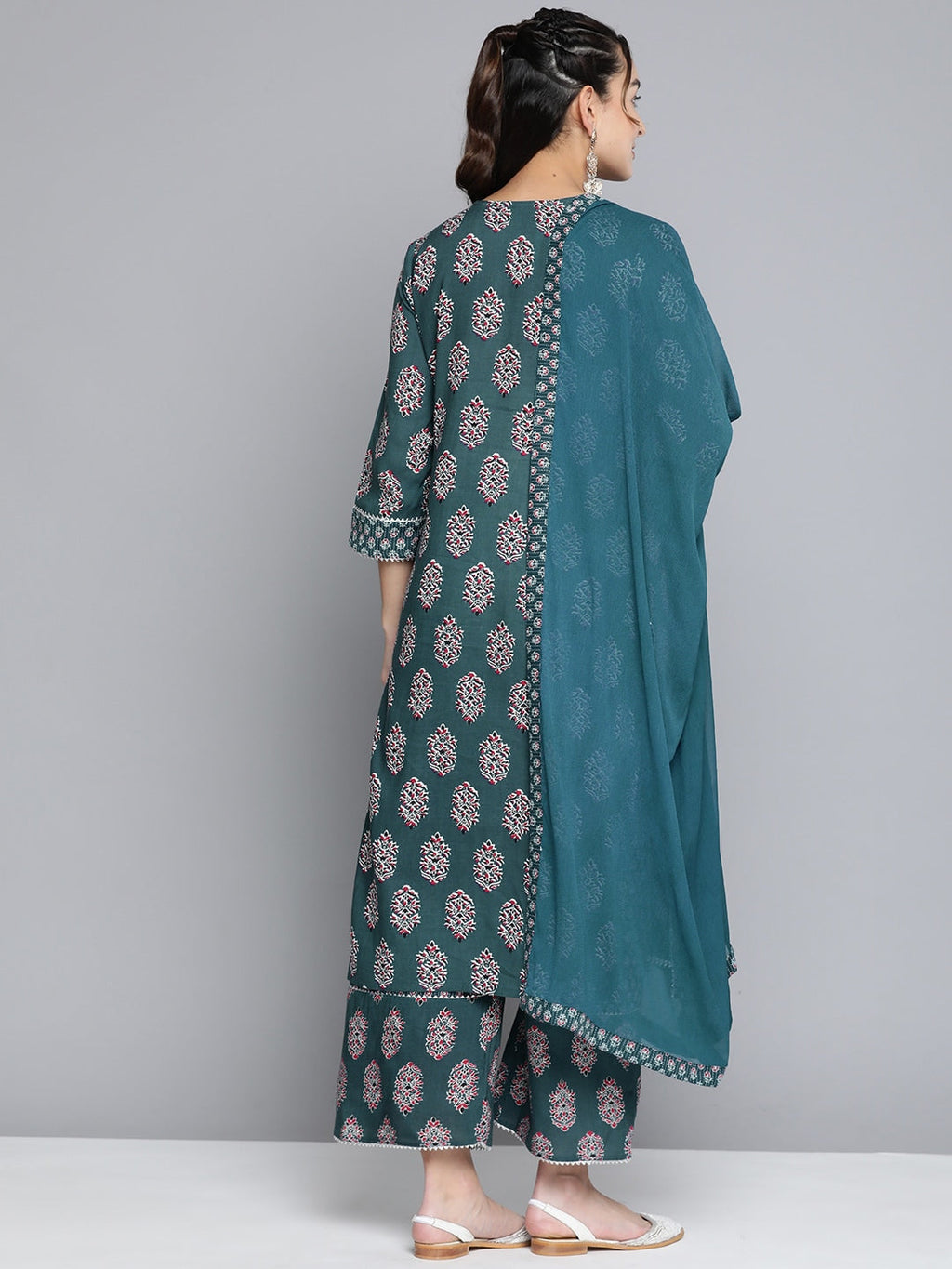 HERE&NOW Women Ethnic Motifs Printed Gotta Patti Kurta With Palazzos & With Dupatta | Grocsy