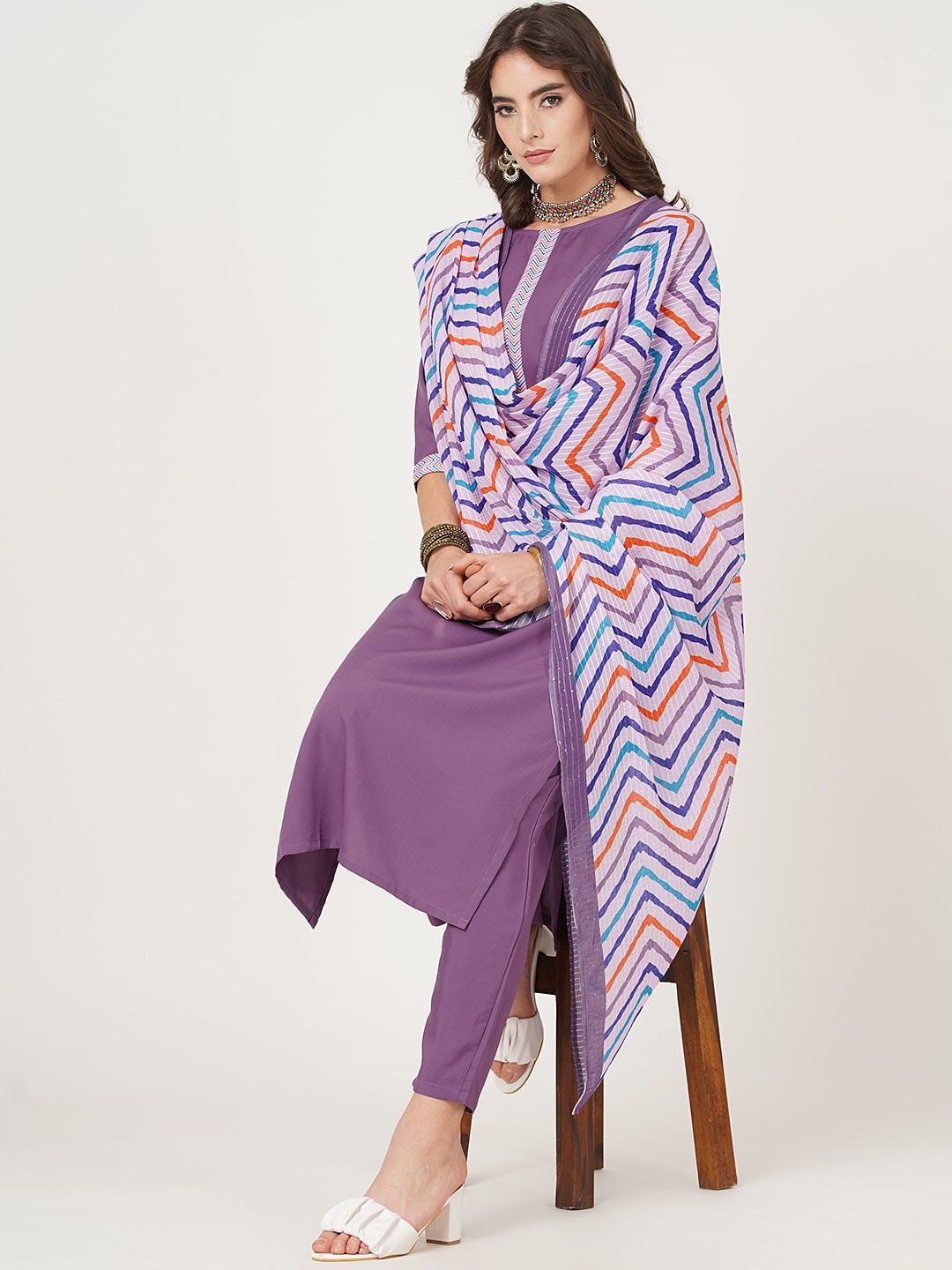 HERE&NOW Straight Kurta with Trousers & Dupatta | Grocsy