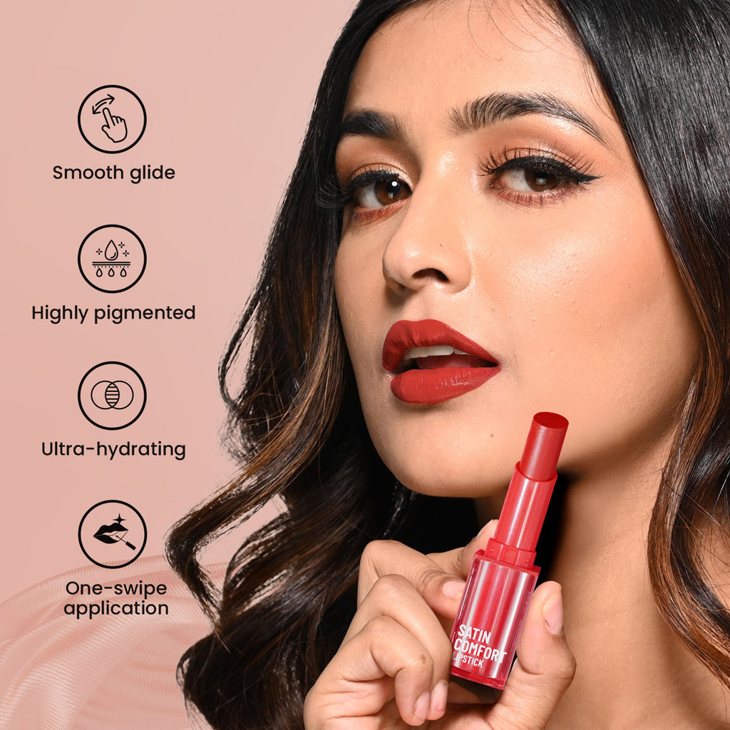 Swiss Beauty Satin Comfort Smooth Glide, Highly Pigmented , Ultra Hydrating Lipstick - 17 Red Dahlia | Grocsy