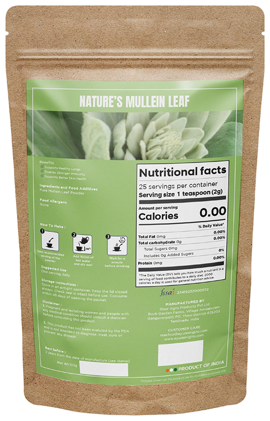 Ayura Origins Nature's Mullein Leaf Fix Powder | Grocsy