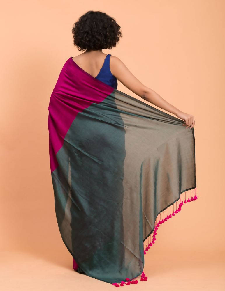Suta Women Pink Teal Colourblocked Saree | Grocsy