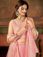 Wedding Designer Pink Nylon Georgette Readymade Lehenga Choli - Anbazaar | Grocsy