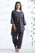Breathables Blue Butta Cotton Kurta & Pant Co-Ord Set | Grocsy
