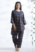 Breathables Blue Butta Cotton Kurta & Pant Co-Ord Set | Grocsy