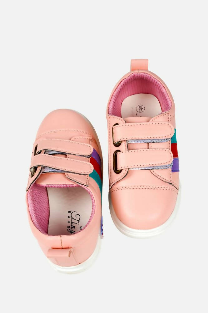 Tiny Bugs For Boys & Girls Double Velcro Sneakers - Pink | Grocsy