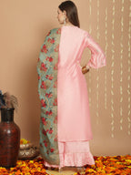 Jyoti Fashion Women's Peach Chanderi Silk Elegant Jardoshi Kurta with Trouser & Dupatta | Grocsy