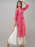 HERE&NOW Pink Bandhani Printed Gotta Patti Regular Kurta with Sharara | Grocsy