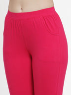 TAG 7 Women Pack Of 2 Pink & Black Solid Straight-Fit Ankle-Length Leggings | Grocsy