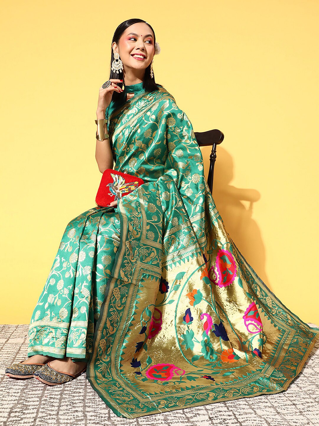 Saree Mall Ethnic Motifs Silk Blend Banarasi Sarees | Grocsy