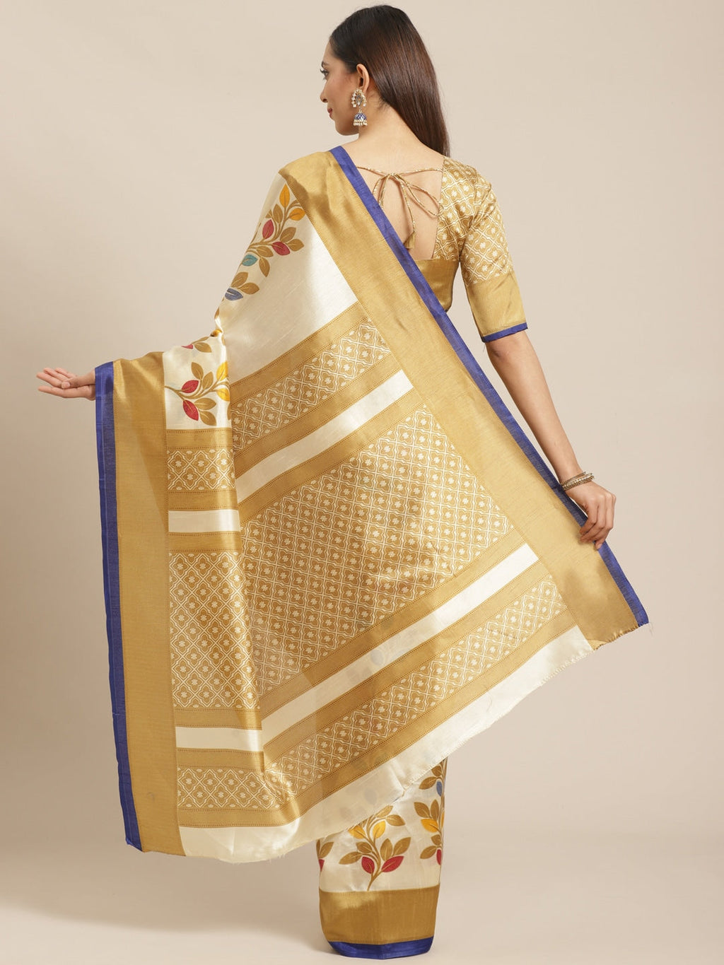 Saree Mall Off-White & Beige Printed Saree | Grocsy