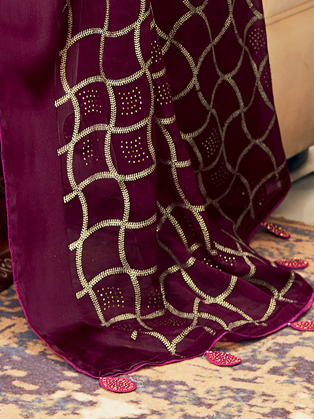 Saree Mall Magenta & Gold-Toned Ethnic Printed Silk Blend Sarees | Grocsy