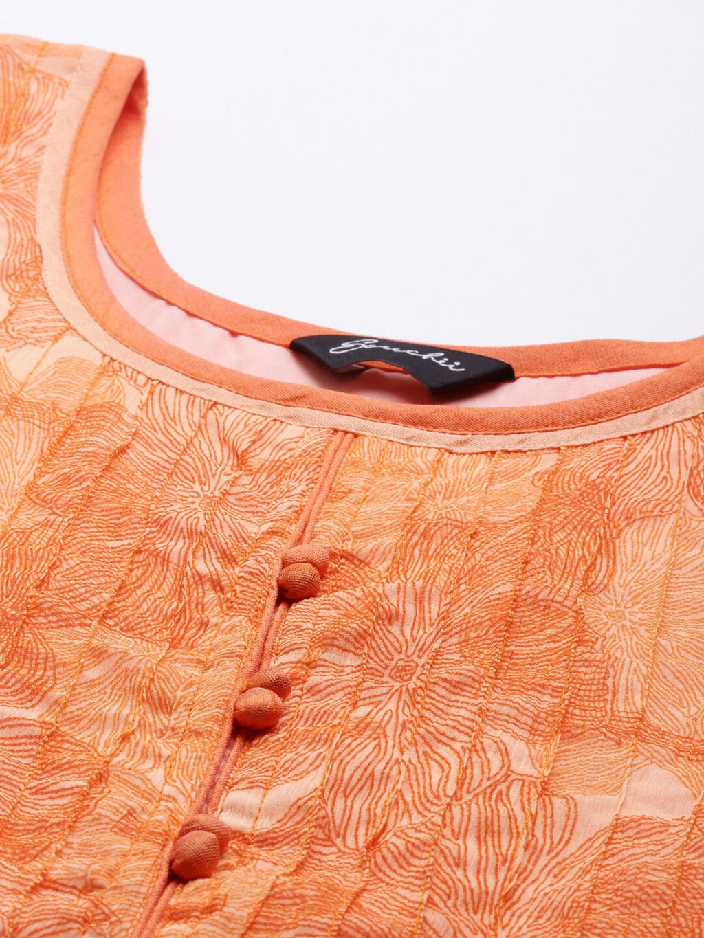 Souchii Orange Floral Chiffon Midi Dress | Grocsy