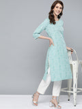 HERE&NOW Women Green & White Bandhani Print Straight Kurta | Grocsy