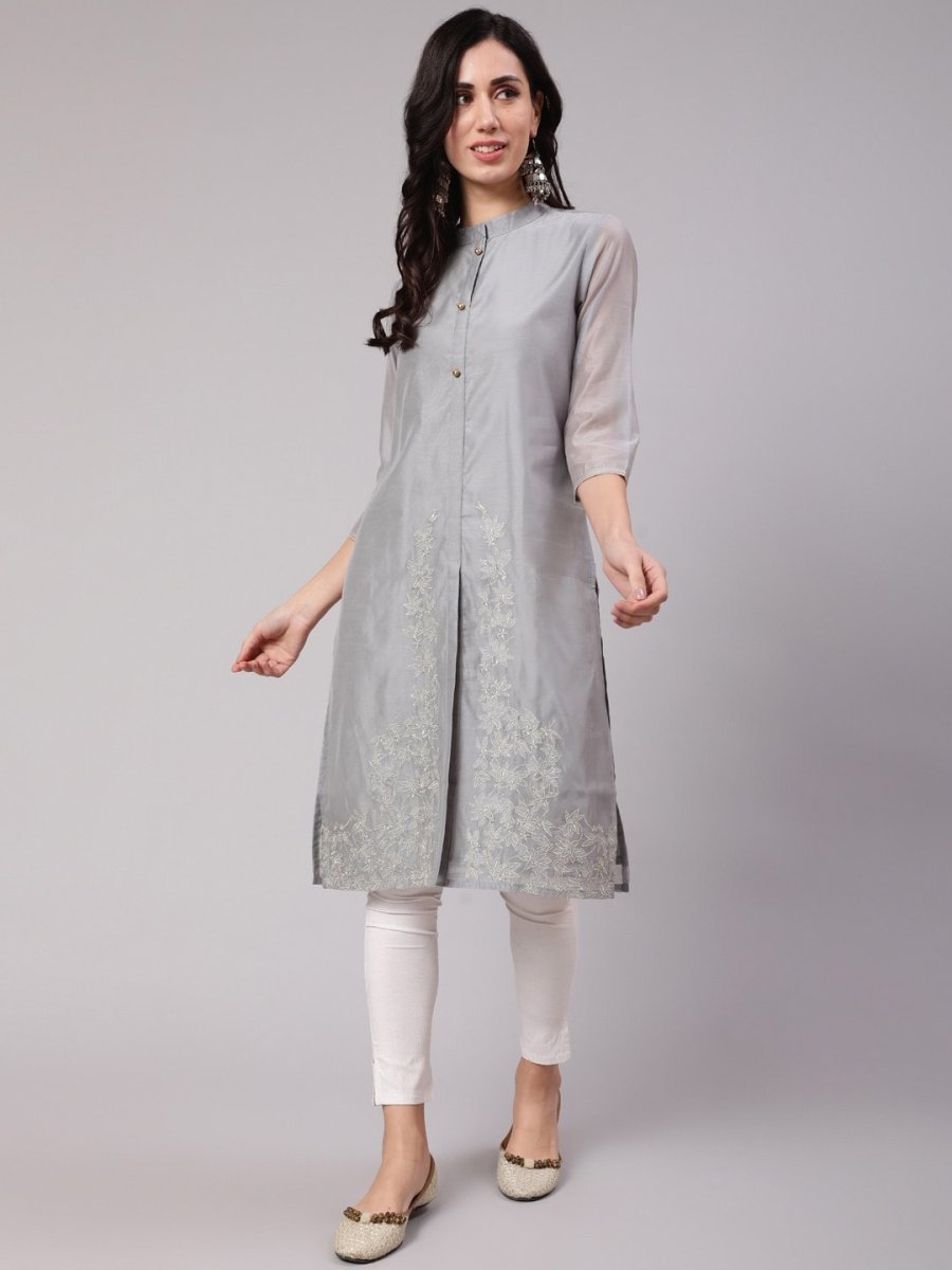 Aks Thread Work Chanderi Silk Kurta | Grocsy