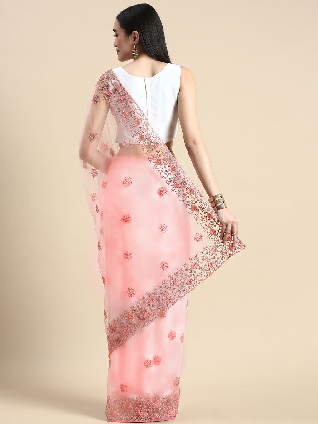 kasee Floral Embroidered Net Saree | Grocsy