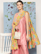HERE&NOW Shoulder Straps Solid Straight Kurta with Palazzos & Printed Dupatta | Grocsy