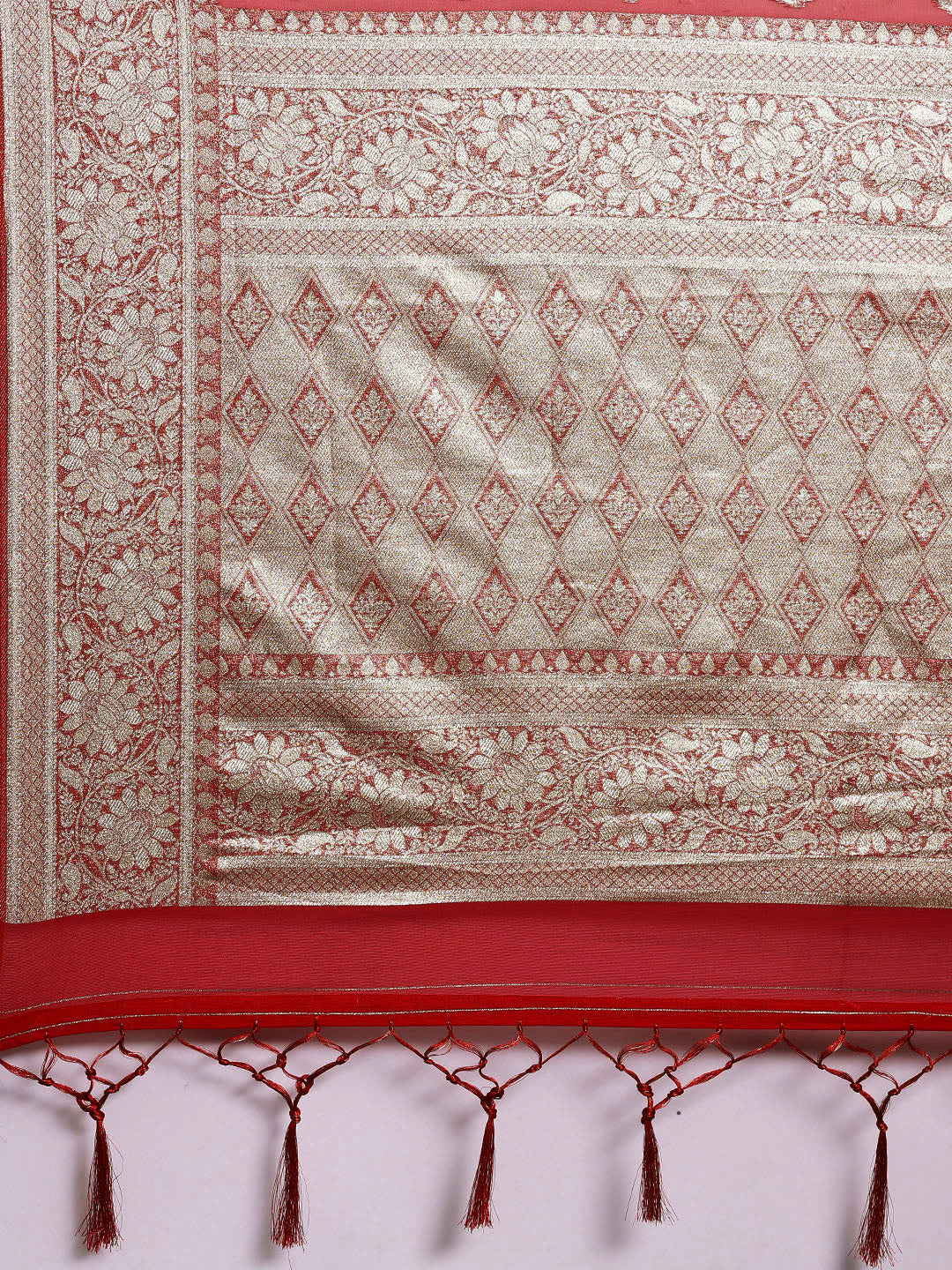 Saree Mall Red Ethnic Motifs Zari Organza Banarasi Saree | Grocsy
