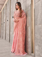 Tikhi Imli Peach Abstract Woven Design Half And Half Saree | Grocsy