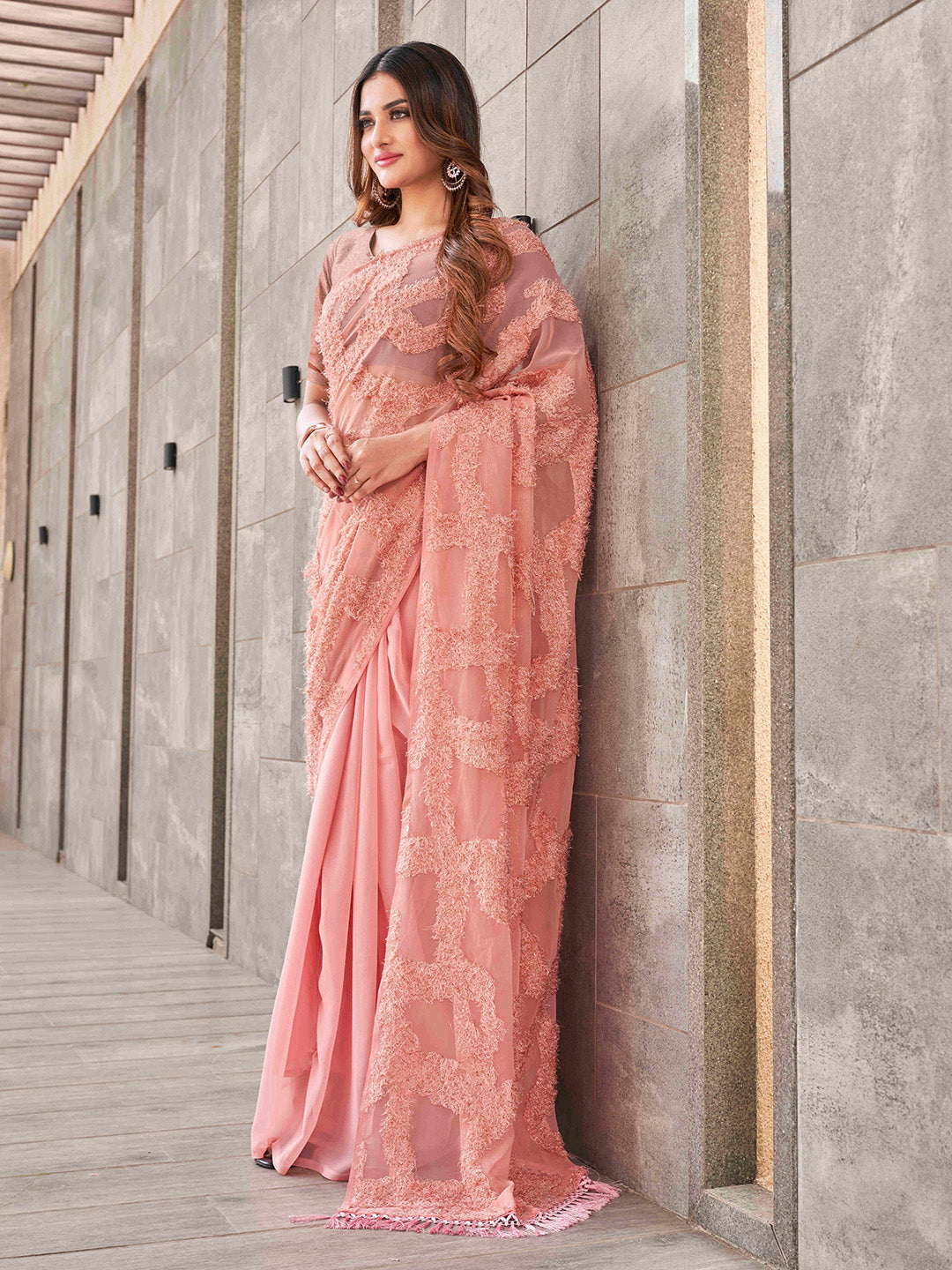 Tikhi Imli Peach Abstract Woven Design Half And Half Saree | Grocsy