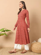 FIORRA Women's Floral Printed Red Cotton A-Line Kurta | Grocsy