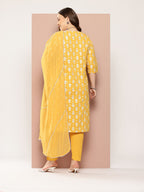 Sztori Plus-Size Gotta Patti Ethnic Motif Print Pure Cotton Kurta with Trousers & Dupatta | Grocsy