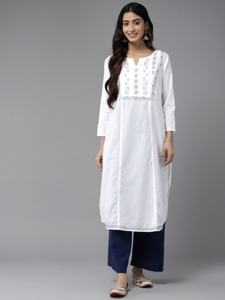ADA Ethnic Motifs Embroidered Chikankari White Romance Kurta | Grocsy