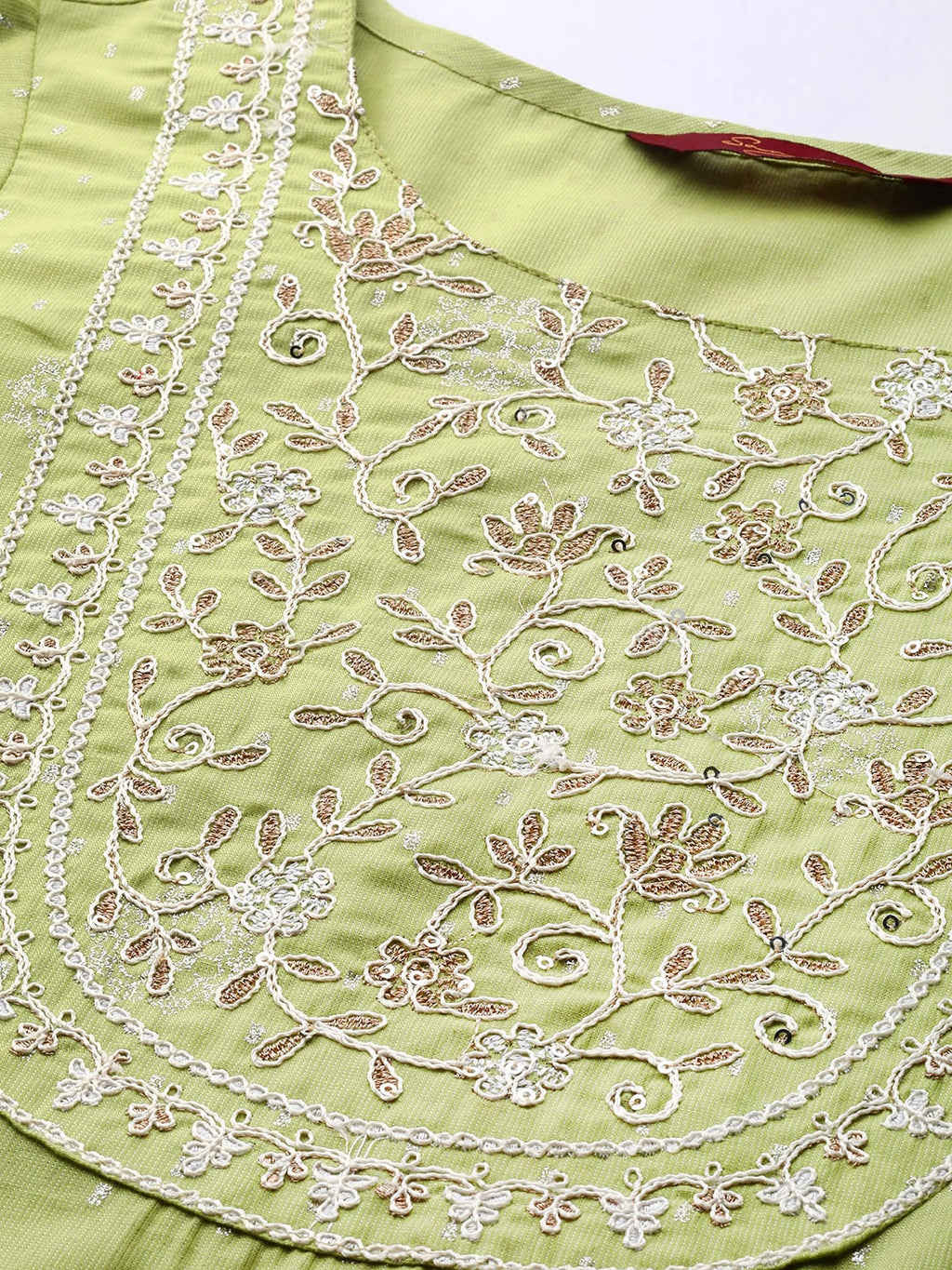 Sangria Women Olive Green Floral Yoke Design Thread Work Pastels Kurta | Grocsy