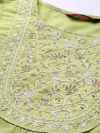 Sangria Women Olive Green Floral Yoke Design Thread Work Pastels Kurta | Grocsy