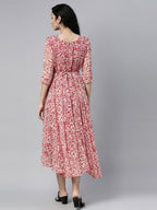 Souchii White & Red Floral Layered Chiffon Beautiful Midi Dress | Grocsy
