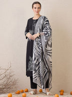 Indo Era Floral Embroidered Round Neck Sequinned Linen Kurta With Trousers & Dupatta | Grocsy