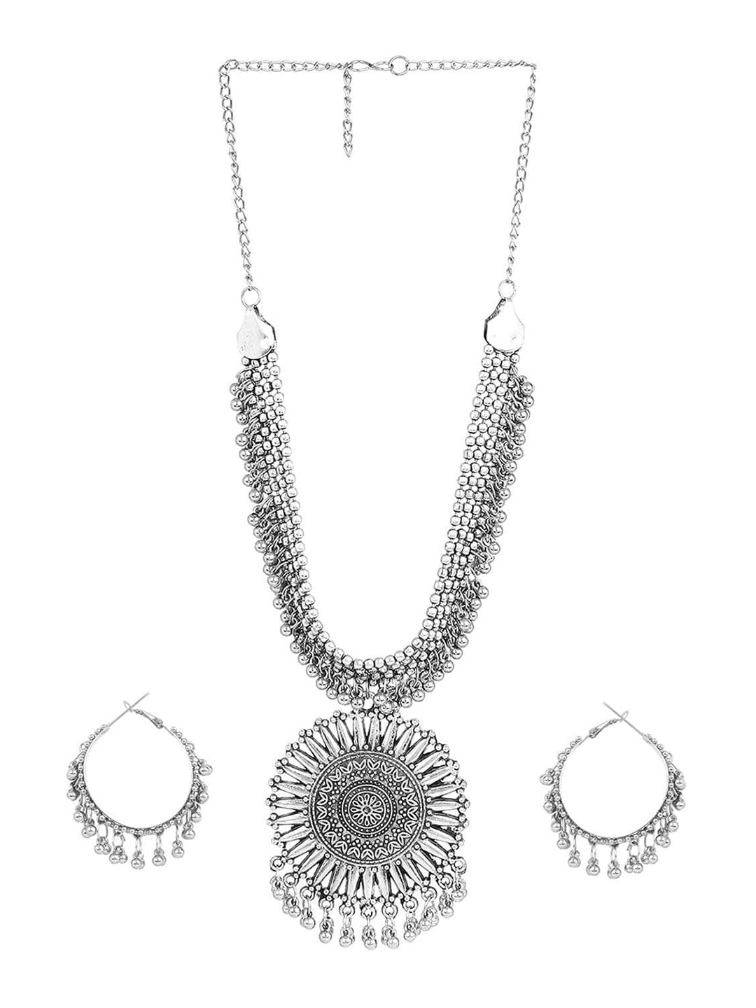 Cardinal Oxidized Silver-Toned Long Jewellery Set | Grocsy