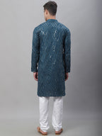 Sojanya Ethnic Motifs Embroidered Sequinned Pure Cotton Kurta with Churidar | Grocsy