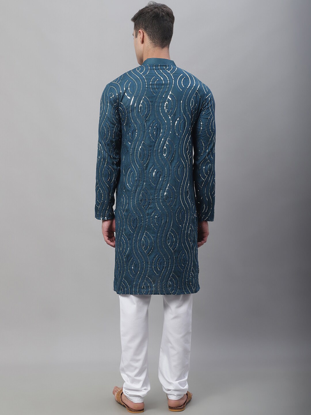 Sojanya Ethnic Motifs Embroidered Sequinned Pure Cotton Kurta with Churidar | Grocsy