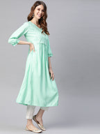 HERE&NOW Women Sea Green Yoke Design A-Line Kurta | Grocsy