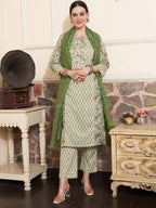 Sangria Floral Printed Gotta Patti Pure Cotton Straight Kurta With Trousers & With Dupatta | Grocsy